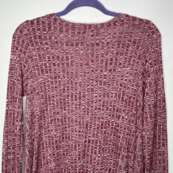 Lollipop Star Size M Burgundy Ribbed Lightweight Knit Long Sleeve V Neck Dress - Picture 8 of 9